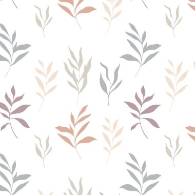 Çiçeksiz desen. Yeşillik arka planı. Çevre dostu bir geçmiş. Yapraklar, dallar, yapraklar, bitkiler elle çizilmiş siluet tasarımı. Zarif, pürüzsüz arka plan. Sonsuz şablon minimalist tarzı.