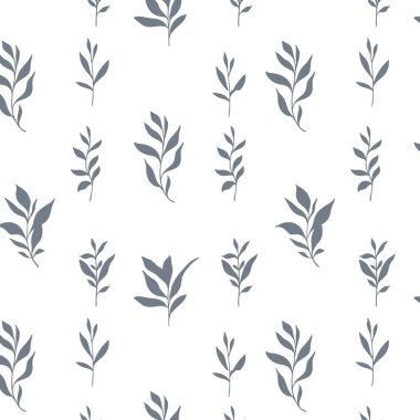 Çiçeksiz desen. Yeşillik arka planı. Çevre dostu bir geçmiş. Yapraklar, dallar, yapraklar, bitkiler elle çizilmiş siluet tasarımı. Zarif, pürüzsüz arka plan. Sonsuz şablon minimalist tarzı.