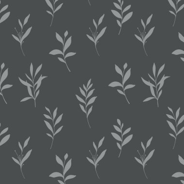 Çiçeksiz desen. Yeşillik arka planı. Çevre dostu bir geçmiş. Yapraklar, dallar, yapraklar, bitkiler elle çizilmiş siluet tasarımı. Zarif, pürüzsüz arka plan. Sonsuz şablon minimalist tarzı.