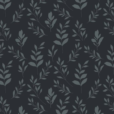 Çiçeksiz desen. Yeşillik arka planı. Çevre dostu bir geçmiş. Yapraklar, dallar, yapraklar, bitkiler elle çizilmiş siluet tasarımı. Zarif, pürüzsüz arka plan. Sonsuz şablon minimalist tarzı.
