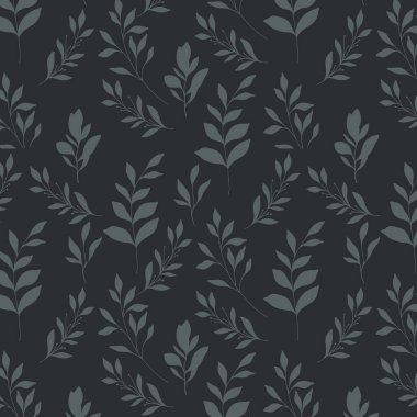 Çiçeksiz desen. Yeşillik arka planı. Çevre dostu bir geçmiş. Yapraklar, dallar, yapraklar, bitkiler elle çizilmiş siluet tasarımı. Zarif, pürüzsüz arka plan. Sonsuz şablon minimalist tarzı.