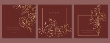 Poppy Flowers taslağı. Hat Art Poppy. Modaya uygun minimalist gelincik çiçekleri ve kır çiçekleriyle botanik arka plan. Lüks Çiçek Hattı Sanat İllüstrasyonu. 