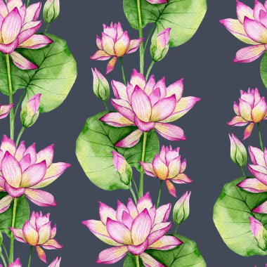 Çiçeksiz arka plan suluboya. Su zambağı kusursuz desen. Su Zambağı 'nın çiçek arkaplanı. Temmuz ayı çiçeği. Duvar kağıtları, ambalaj kağıdı, tekstil için botanik arka plan