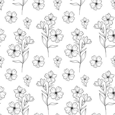 Çiçeksiz arka plan sanatı. Çuha çiçeği pürüzsüz desen. Primrose 'un çiçek arkaplanı. Şubat ayı çiçek hattı sanatı. Ambalaj kağıdı, tekstil için botanik arkaplan