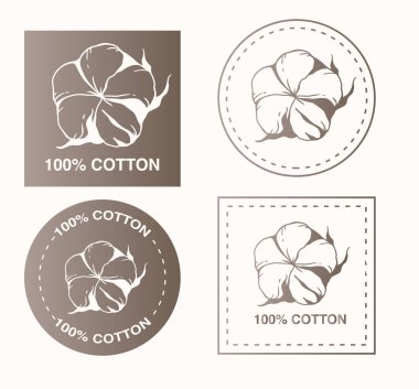 Pamuk Bitkisi İllüstrasyonu. Cotton Branch Etiket Tasarımı. % 100 pamuk, saf pamuk grafikleri. El yapımı Cotton Çiçekleri Çizgisi Sanat İllüstrasyonu. Pamuk Ana Hattı Minimalist Tasarım