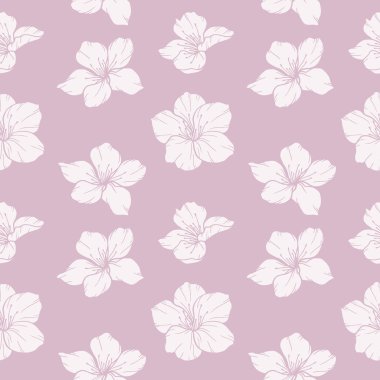 Sakura ile çiçek desenli. Kiraz çiçeği geçmişi. Eko arka plan. Kiraz çiçeği ve yeşilimsi el çizimi sanat tasarımı. Zarif, kusursuz arka plan minimalist tarzı