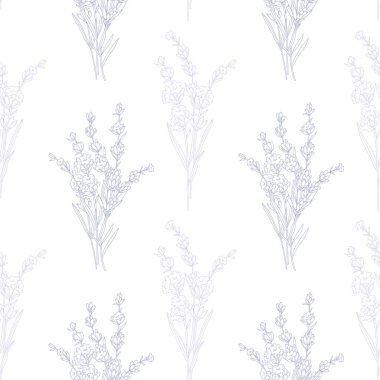Lavanta çiçekli, pürüzsüz desen. Lavanta arkaplan. Eko arka plan. Lavantalı el çizimi sanat tasarımı. Zarif, kusursuz arka plan minimalist tarzı