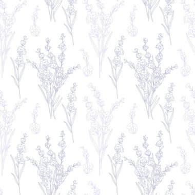 Lavanta çiçekli, pürüzsüz desen. Lavanta arkaplan. Eko arka plan. Lavantalı el çizimi sanat tasarımı. Zarif, kusursuz arka plan minimalist tarzı