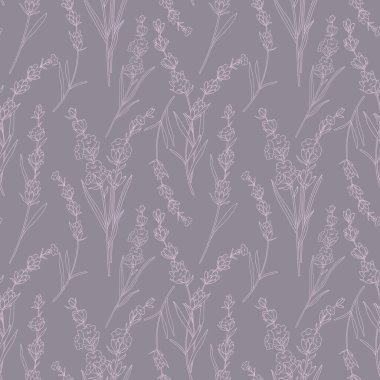 Lavanta çiçekli, pürüzsüz desen. Lavanta arkaplan. Eko arka plan. Lavantalı el çizimi sanat tasarımı. Zarif, kusursuz arka plan minimalist tarzı