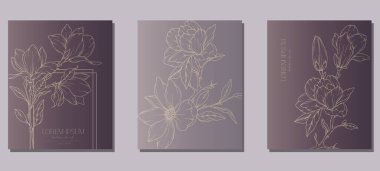 El Çekimi Manolya Çiçekleri Taslağı. Çizgi Sanat Manolyası İllüstrasyonu. Modaya uygun minimalist manolyaları olan botanik arka plan. Lüks Çiçek Hattı Sanat Tasarımı