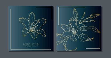 Zarif Çiçek Geçmişi. El çizimi Lily Taslak. Lily Çizgisi Çizimi. Minimalist botanik arka planı ve moda çiçekleri. Kartlar, posterler, davetiyeler, sosyal medya için lüks çiçek tasarım şablonu