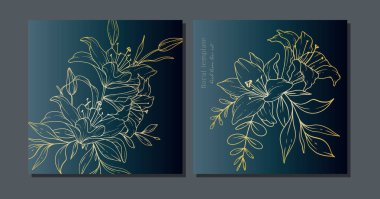 Zarif Çiçek Geçmişi. El çizimi Lily Taslak. Lily Çizgisi Çizimi. Minimalist botanik arka planı ve moda çiçekleri. Kartlar, posterler, davetiyeler, sosyal medya için lüks çiçek tasarım şablonu