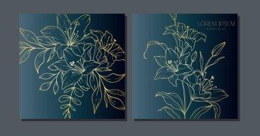 Zarif Çiçek Geçmişi. El çizimi Lily Taslak. Lily Çizgisi Çizimi. Minimalist botanik arka planı ve moda çiçekleri. Kartlar, posterler, davetiyeler, sosyal medya için lüks çiçek tasarım şablonu