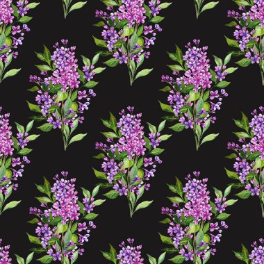 Kusursuz leylak arkaplan. Leylak desenli. Leylak dallı çiçek arkaplanı. Leylak El Suluboya Çizimi. Bahar Yaz Botanik Arkaplanı Duvar kağıtları, düğün, ambalaj kağıdı, tekstil