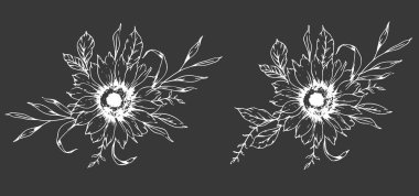 Ayçiçeği çizimi. Sunflower illüstrasyonunu özetle. El yapımı ayçiçeği silueti. Tek Renkli Çiçek Hattı Sanatı. Mürekkep Ayçiçekleri Paketleme için çizim, etiketler. 