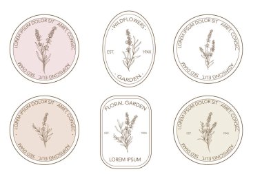 Klasik Floral Logo Tasarımı. Klasik Floral Label. Çiçek Hattı Sanat İllüstrasyonu. Paketleme için Etiketler Özeti. Çiçek Yapıştırması Tasarım Şablonu. Çiçekli Klasik Logo Tasarımı. Doğal Organik Etiketler