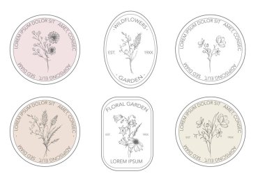 Klasik Floral Logo Tasarımı. Klasik kır çiçekleri etiketi. Çiçek Hattı Sanatı. Paketleme için Etiketler Özeti. Çiçek Yapıştırması Tasarım Şablonu. Çiçekli Klasik Logo Tasarımı. Doğal Organik Etiketler