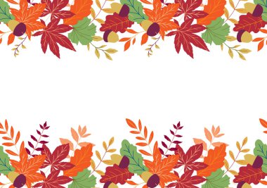 Sonbahar illüstrasyon bırakır. Beyaz arka planda kusursuz sonbahar sınırı. Bayram kartları, şablonlar, şükran günü tasarımları için sonbahar grafikleri. Yaprak Düz Resim