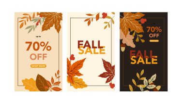 Sonbahar indirimi afişi. Sonbahar illüstrasyon bırakır. Sonbahar sınır tasarımı. Bayram kartları, şablonlar, şükran günü tasarımları için sonbahar grafikleri. Yaprak Düz Çizim. Poster şablonunu düşür