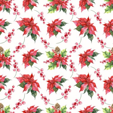 El Çizimi Suluboya Noel Arkaplanı. Sivri uçlu ve yapraklı Noelsiz desen. Noel suluboya. Kış yeşilliği. Duvar kağıtları, tekstil, kartlar, etiketler için Noel deseni