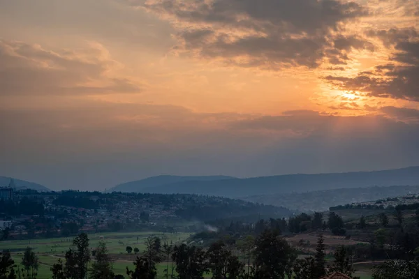 Uitzicht Ondergaande Zon Heuvels Kigali Rwanda — Stockfoto