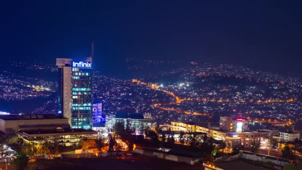 Kigali Ruanda Agosto 2022 Período Noturno Torre Cidade Kigali Centro — Vídeo de Stock