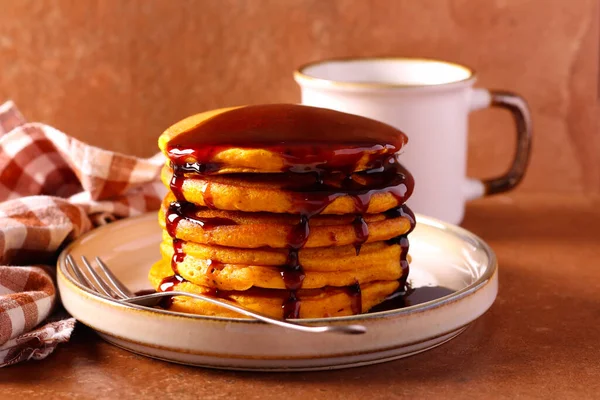 Pumpkin Pancakes Stack Caramel Top — Stock Photo, Image