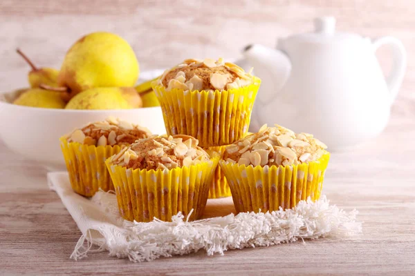 Pear Almond Cakes Served Wooden Table — Stock Photo, Image