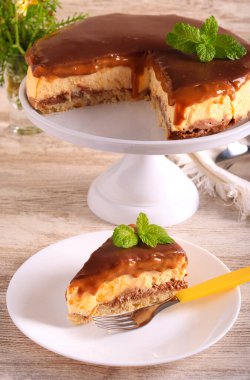 Chocolate, nut and caramel cheesecake