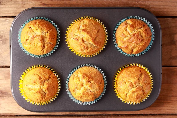 Homemade Muffins Crusty Topping Metal Tin — Stock Photo, Image