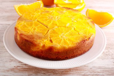 Orange upside down cake,  on plate