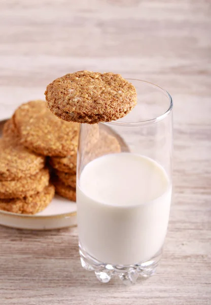 Oat Bran Biscuits Glass Milk — Stockfoto