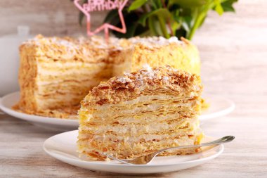 A mille-feuille or Napoleon cake, layered pastry with custard cream