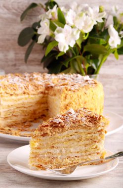 A mille-feuille or Napoleon cake, layered pastry with custard cream