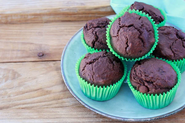 Duplo Muffins Chocolate Placa — Fotografia de Stock