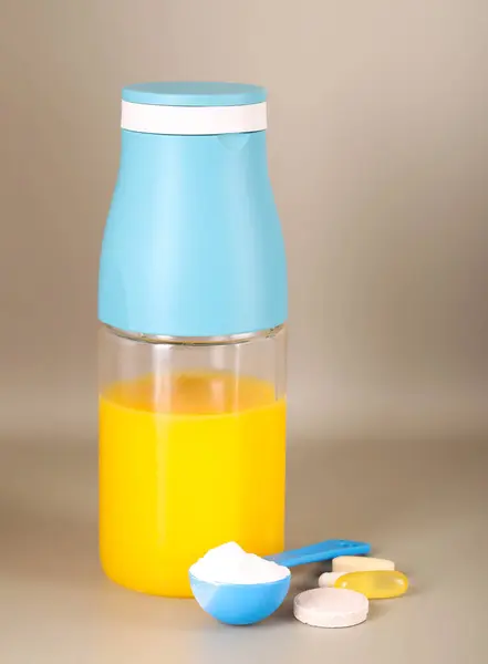 Supplements Athletes Better Performance Bottle Orange Juice — Stock Photo, Image