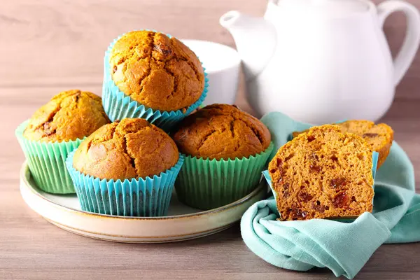 Pumpkin Muffins Raisin Served — Stock Photo, Image