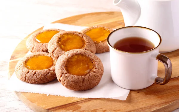 Peanut Butter Chocolate Jelly Thumbprint Cookies — Stock Photo, Image