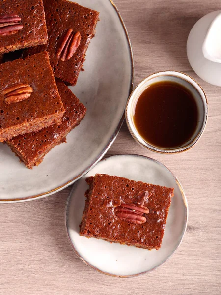Pecan Chocolate Brownies Plate — Stock Photo, Image