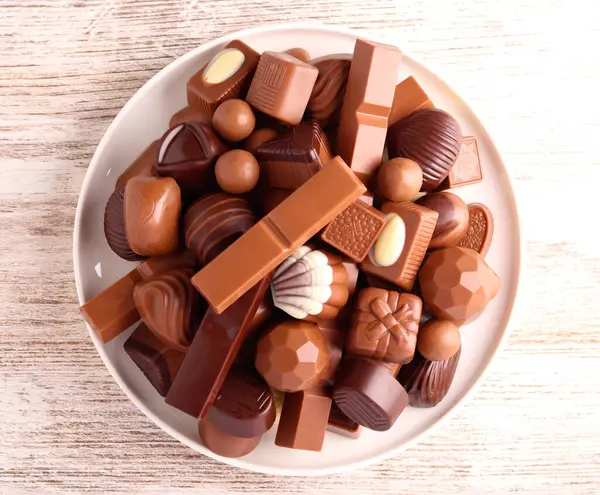 Selezione Dolci Cioccolato Assortiti Dieta Zuccherina Malsana Fotografia Stock