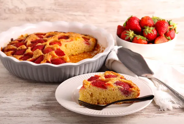 Slice Strawberry Cornmeal Cake Served Plate ストック画像