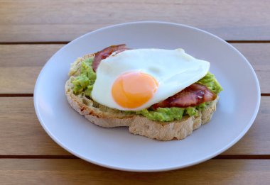 Yağda yumurta, avokado ve domatesli sandviç.