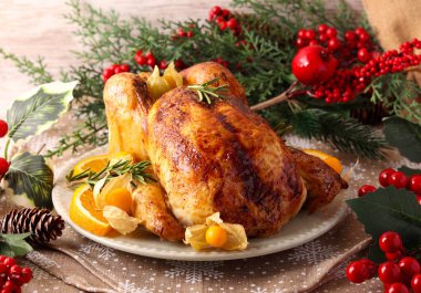 Kızarmış tavuk servis edilir.