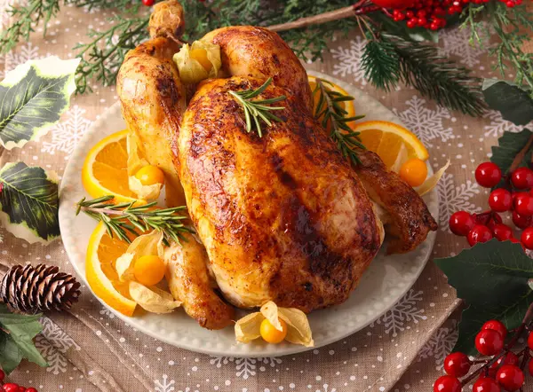 Kızarmış tavuk servis edilir.