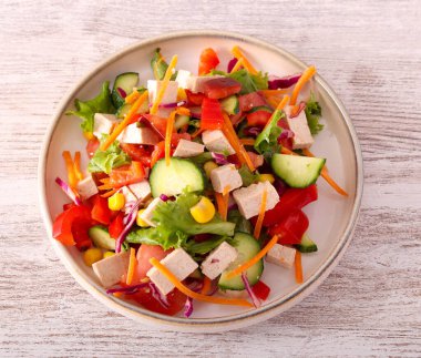 Healthy vegetable mix salad with tofu