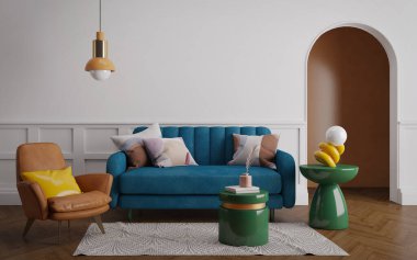 Kanepe koltuğu ve 3D işlemeli orta çağ modern iç tasarımı