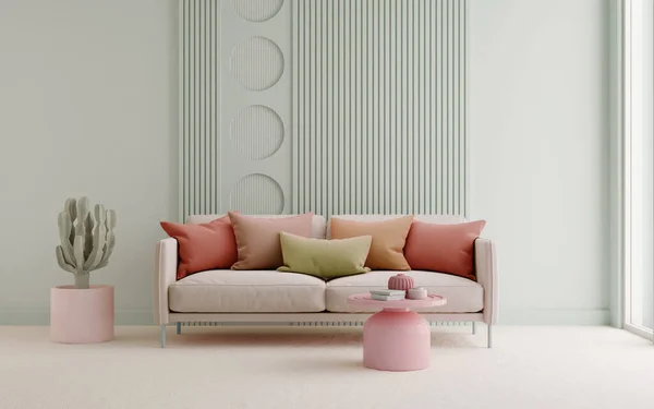 Pastel Renkli Modern Oturma Odası Boyutlu — Stok fotoğraf