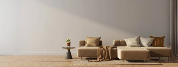 Braunes Sofa Und Weiße Wand Modernen Wohnzimmer — Stockfoto