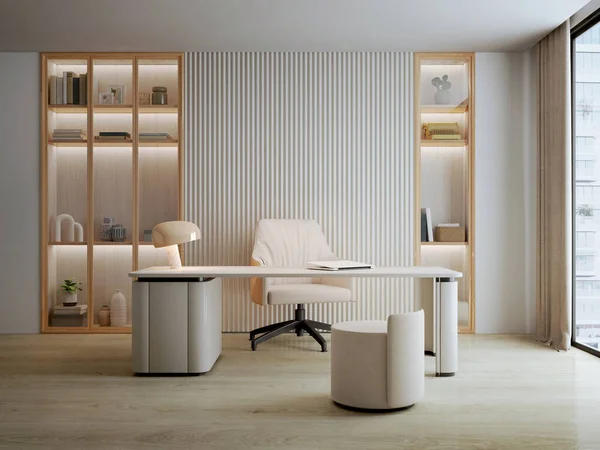 Weißes Arbeitszimmer Modernen Stil Rendering Stockbild