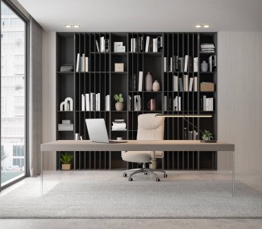 Çalışma odası, ahşap 33D işlemeli modern lüks tarzı.